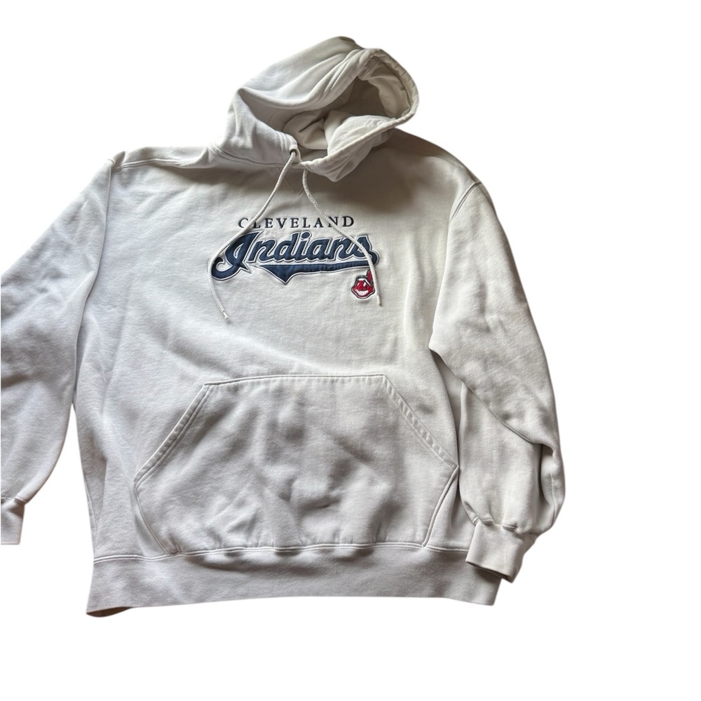 RARE Vintage Cleveland Indians White Pullover Hoodie Sz XL w/Chief Wahoo